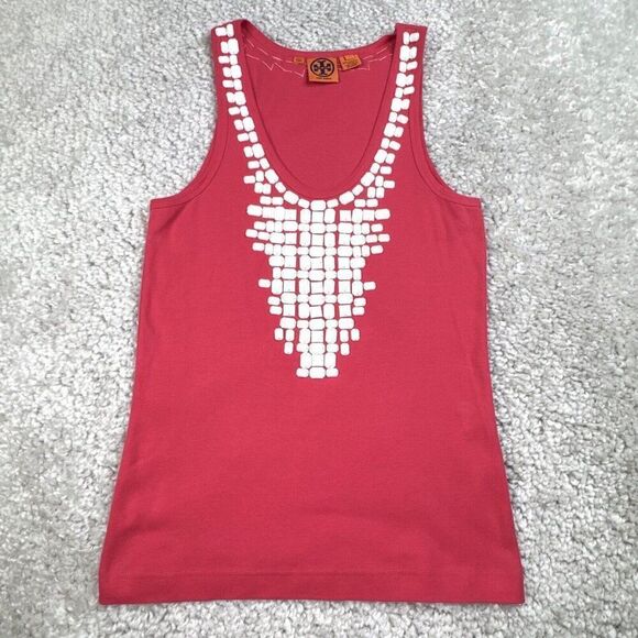 Tory Burch Orange Tank Embellished White Jewels - Picture 1 of 6